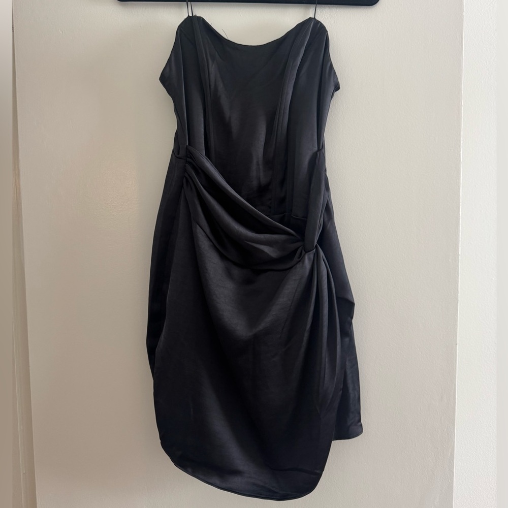 Black Strapless Satin Dress